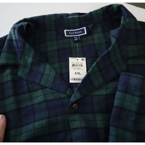 Club Room 100131950 Men's Sz 2XL Navy/Green Plaid 2-Piece Flannel Pajama Set - Picture 3 of 9